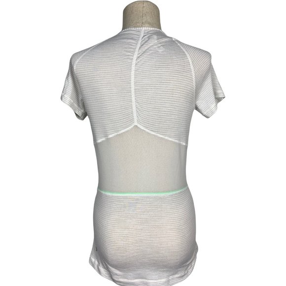 Lululemon Athletica Workout Mesh Shirt Short Sleeve Womens 4 White Green Striped - Picture 4 of 9